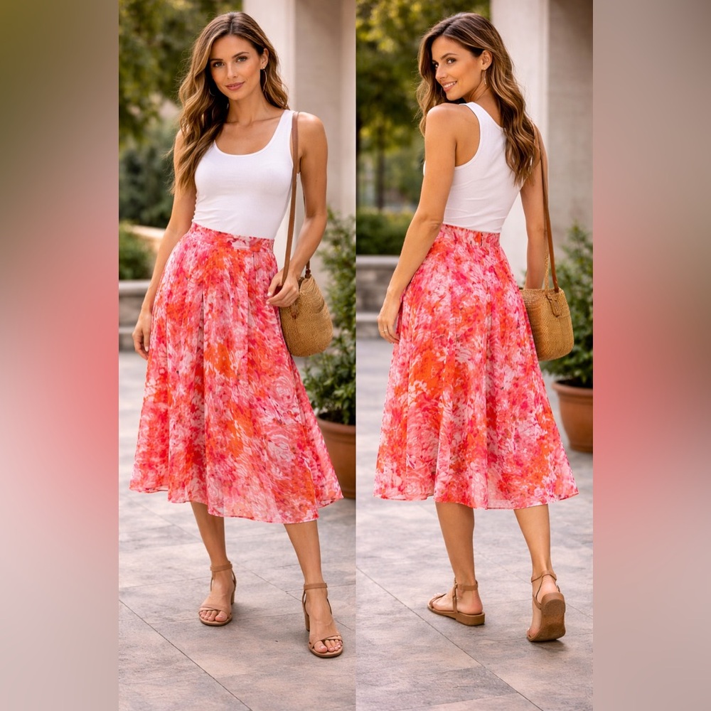 Coldwater Creek Orange Floral A-Line Skirt
